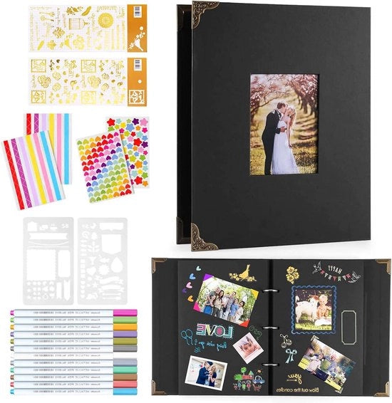 Album fotografico a cintura - creativo e sostenibile - nero - cartone - 60 pagine