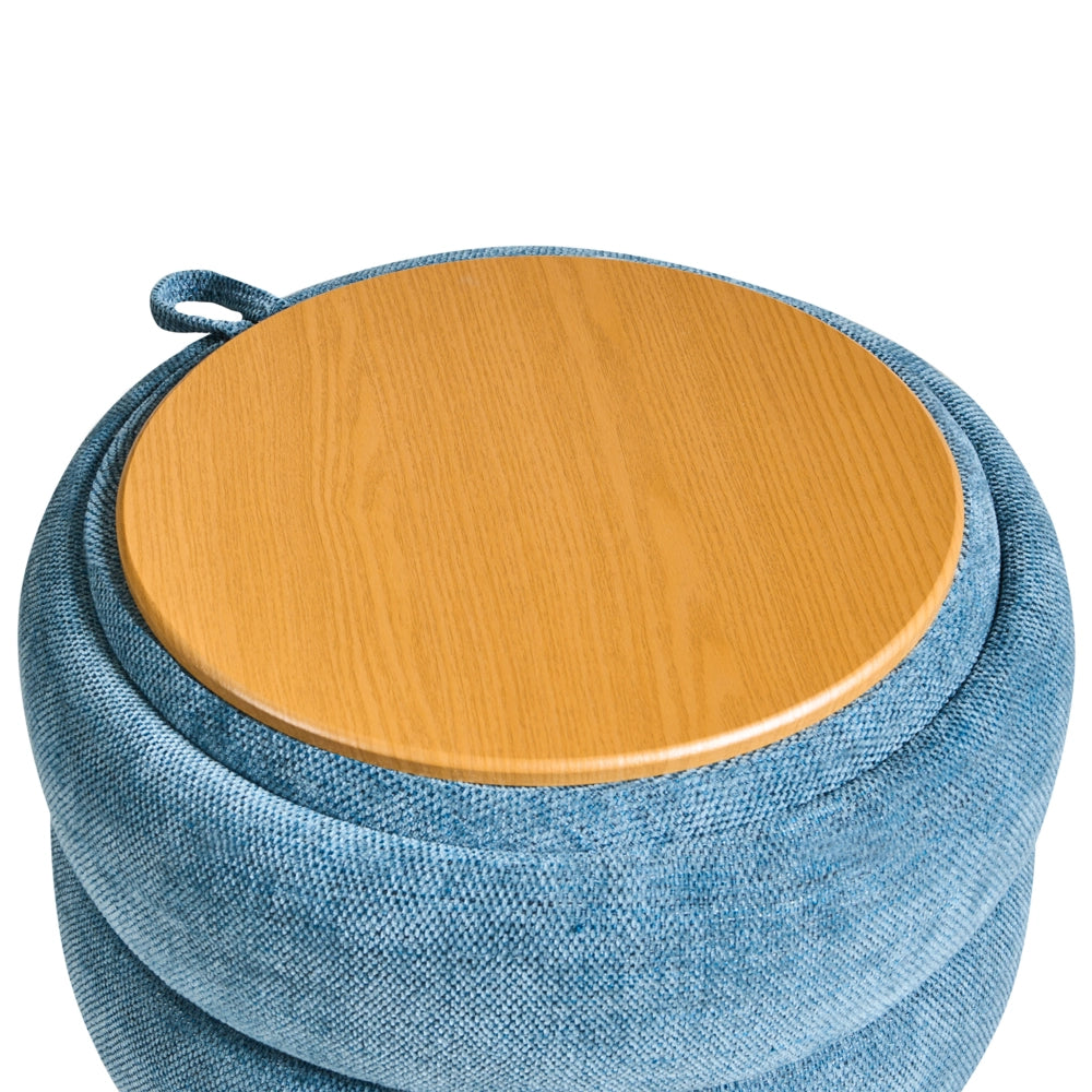 Pouf in ciniglia blu 40 x 41 cm con sgabello portaoggetti Design moderno