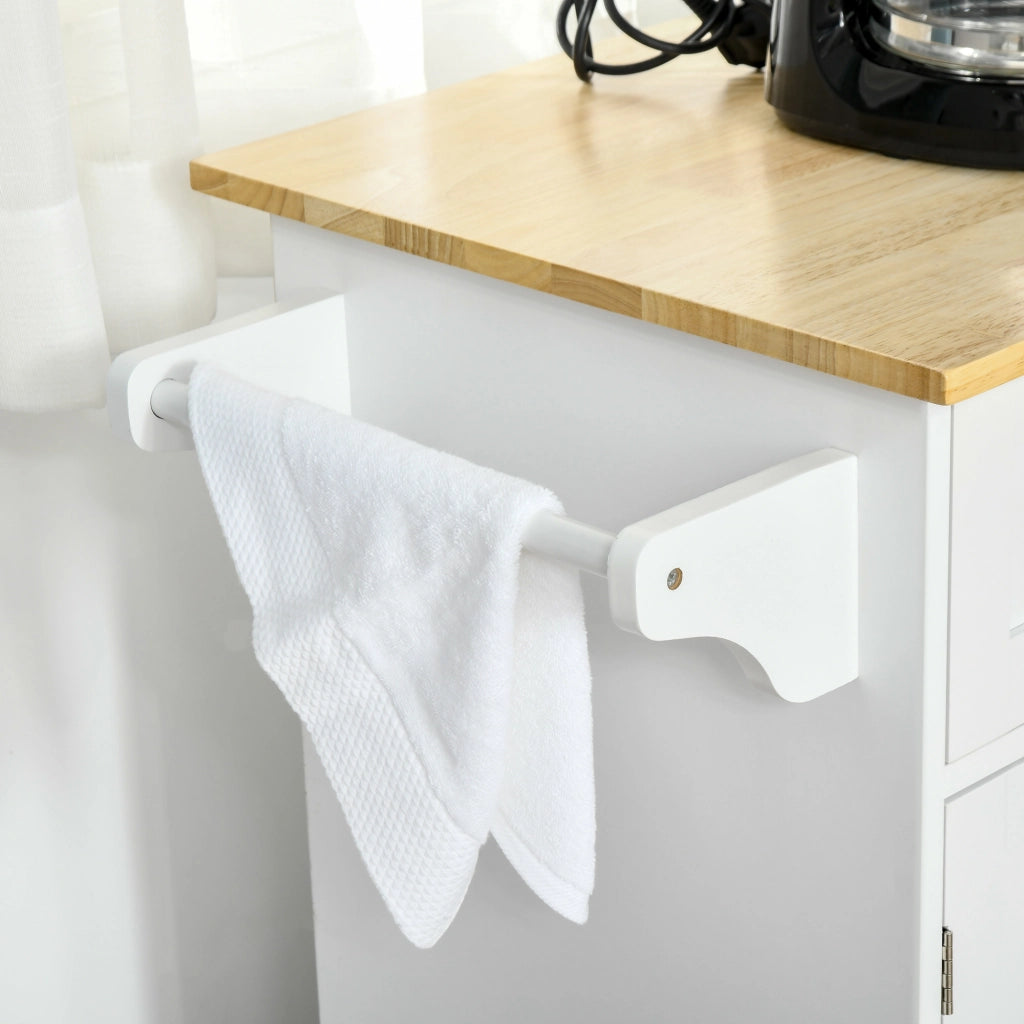 EasyComfort Carrello da Cucina Multiuso in Legno con 2 Cassetti, 3 Antine e 4 Ruote 121x46x91cm - Bianco