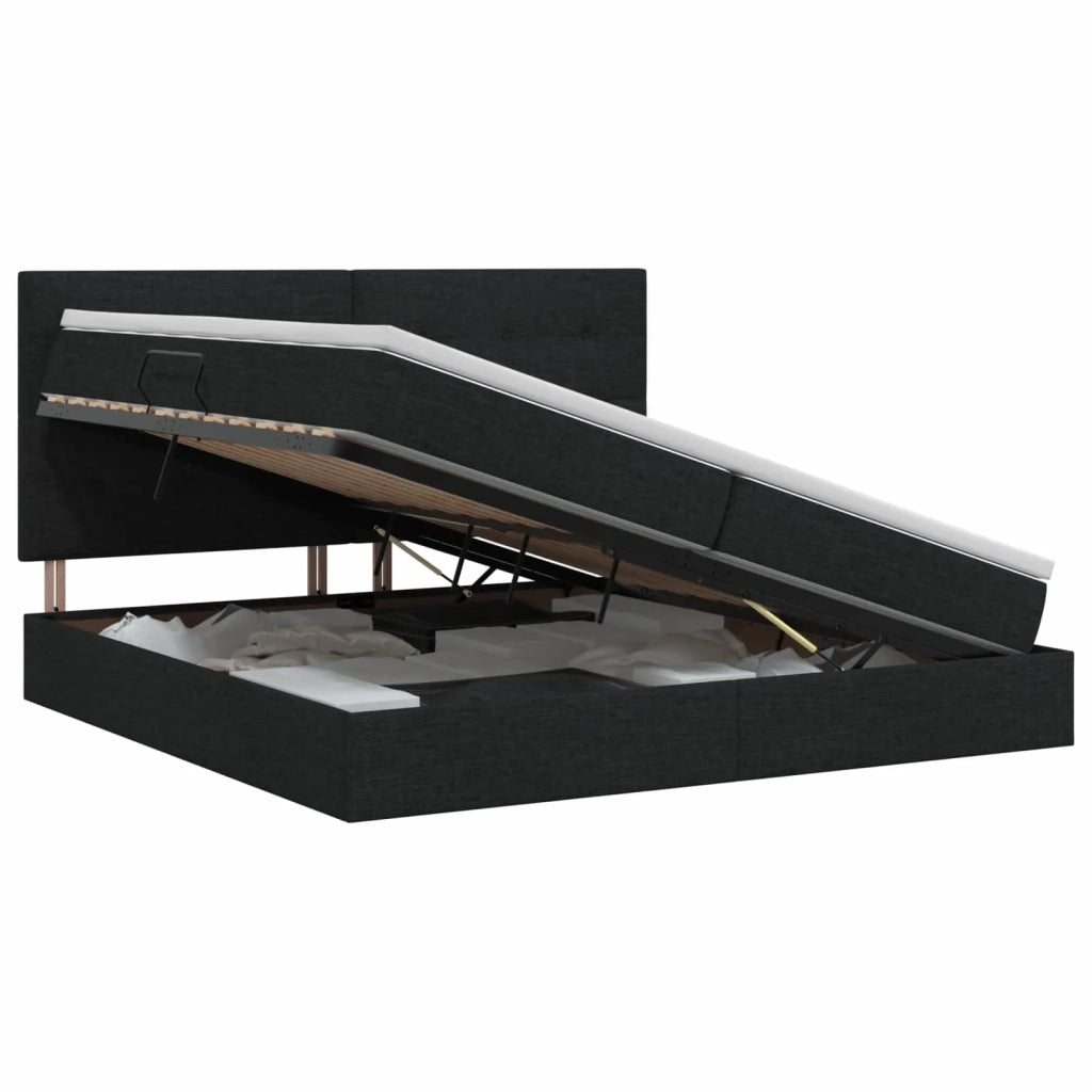 Letto con contenitore e materasso Nero 200 x 200 cm Tessuto 3459527
