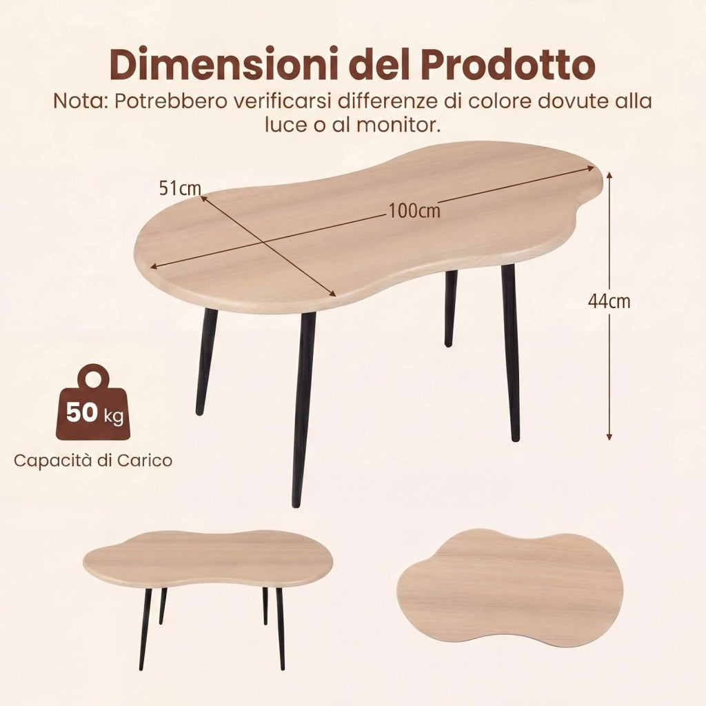 Tavolino da Salotto, Tavolino Laterale Irregolare a Forma di Nuvola, Tavolino da Soggiorno con Gambe in Metallo, Tavolino da Caffè Moderno per Soggiorno, Camera da Letto (Naturale)