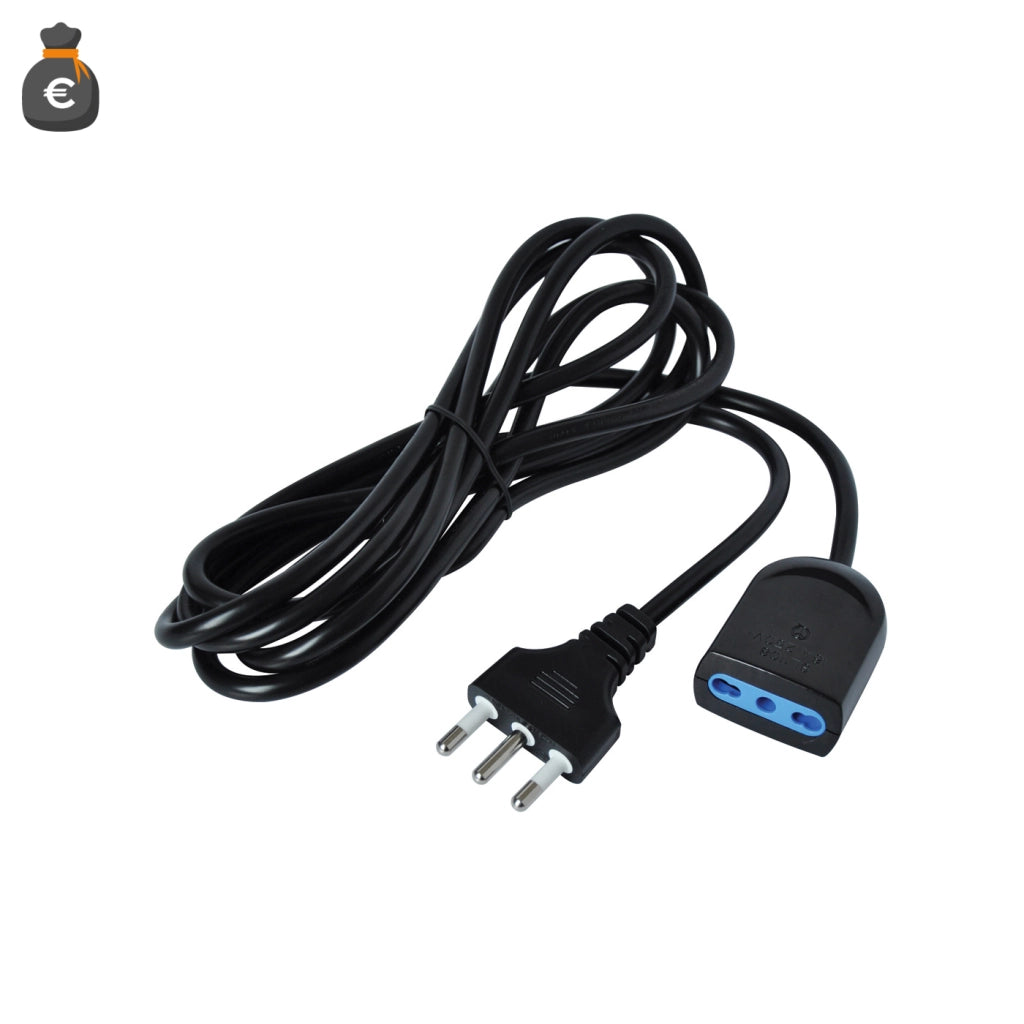 Alcapower Prolunga Elettrica Professionale 16A Presa Bipasso 10/16A Cavo 5 Metri Nero, Soluzione Sicura per Connessioni Domestiche ed Ufficio