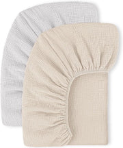 Hoeslaken per due per bambini di mousseline 100% cotone - Grigio-crema - 60 x 120 cm - Hoeslaken per lettino da viaggio e lettino supplementare