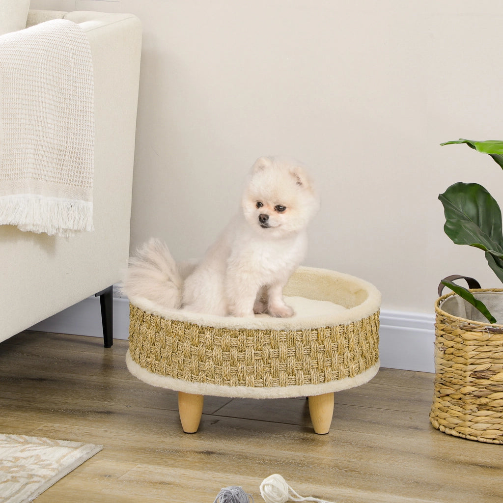 Letto per Cani con Cuscino Lavabile e Telaio in Legno ¨C Zephmum ¨C ?48x24,5 cm Beige
