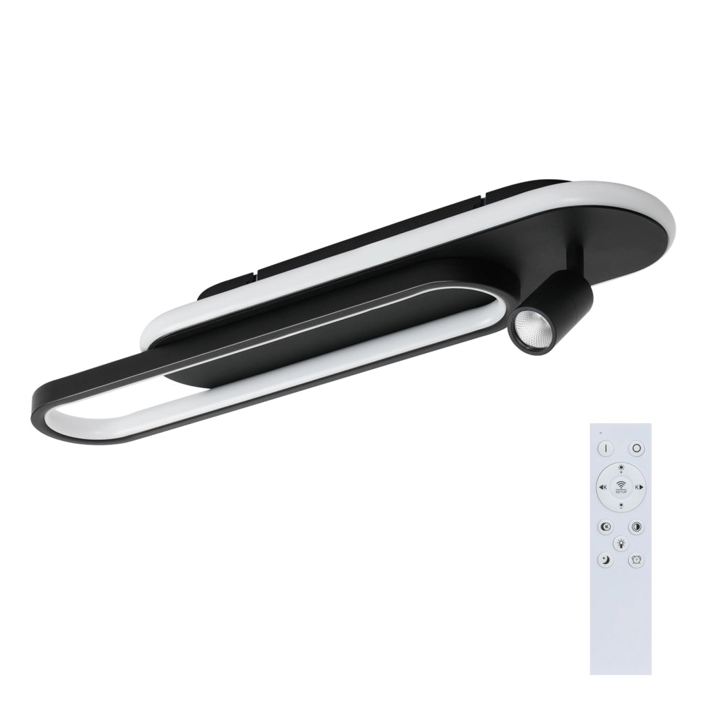 ZMH Lampada da soffitto plafoniera LED 46W nera dimmerabile con 1 faretto telecomando per soggiorno