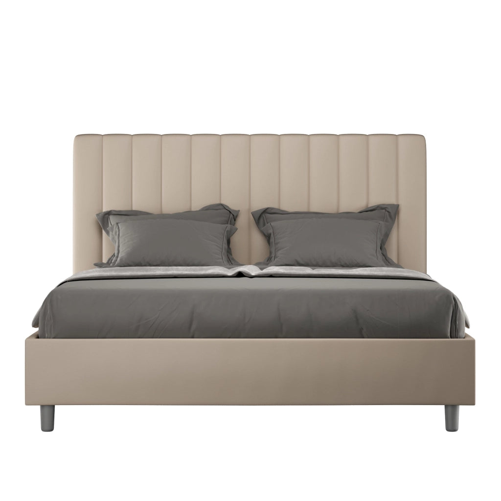 Letto matrimoniale francese senza rete imbottito 140x190 similpelle cappuccino Agueda