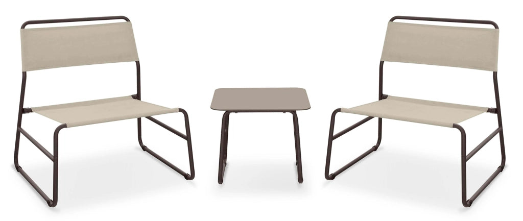 Set Salotto da Giardino 2 Poltrone e Tavolino in Acciaio e Textilene Cannes Marrone e Beige