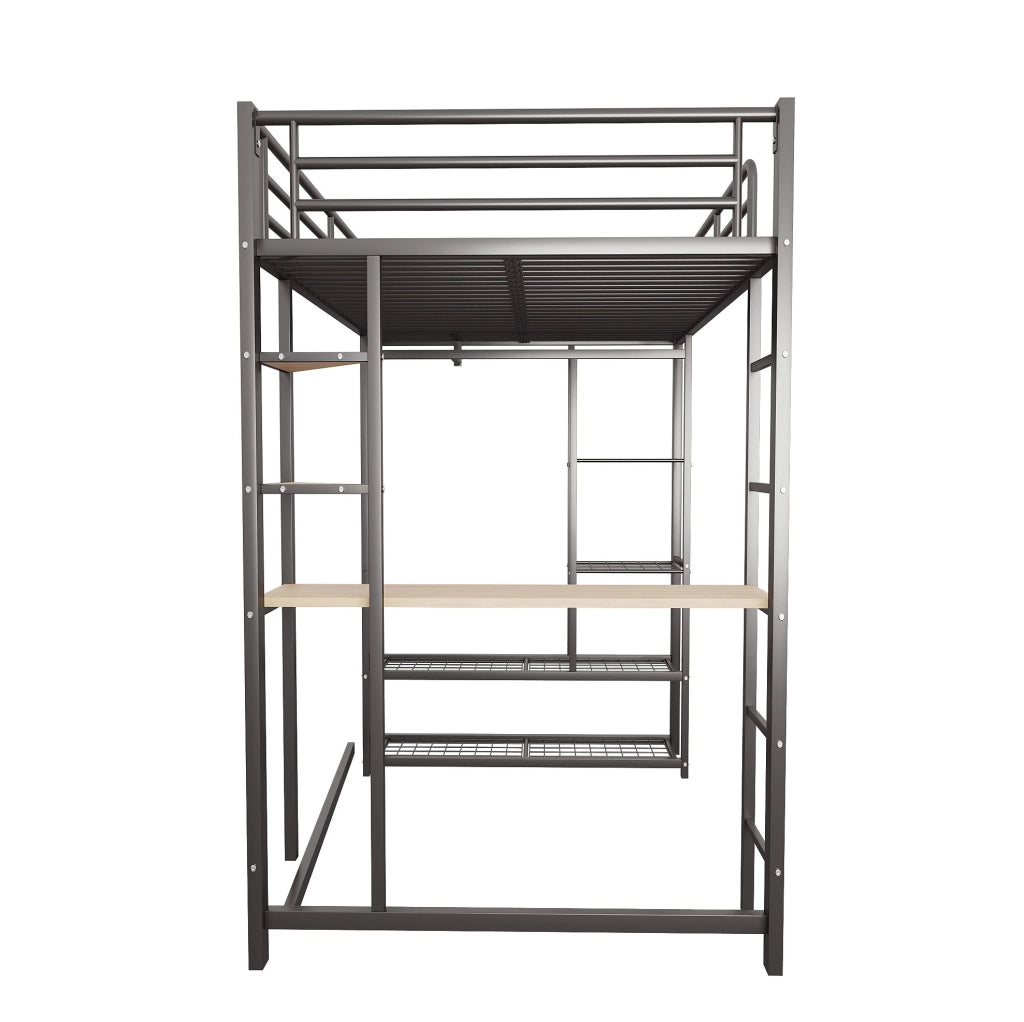 Letto a soppalco 90x200 cm multifunzionale con scrivania; armadio laterale e scala nero