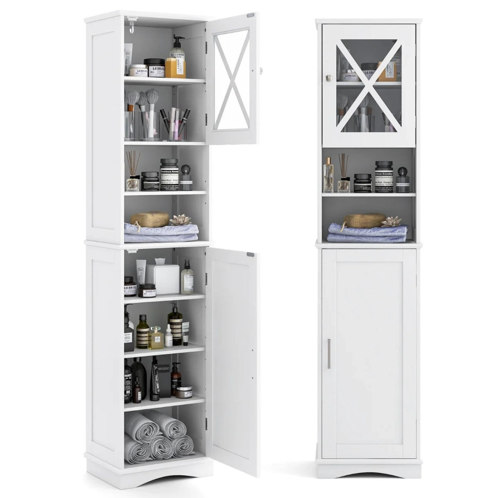 Mobile alto da bagno 40 x 30 x 170,5 cm con 5 ripiani regolabili e design moderno in MDF bianco 20_0010278