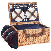 Cesto da picnic per 4 persone in vimini naturale e grigio con set di posate, piatti, bicchieri da vino e borsa termica con cavatappi Coperta inclusa Finitura