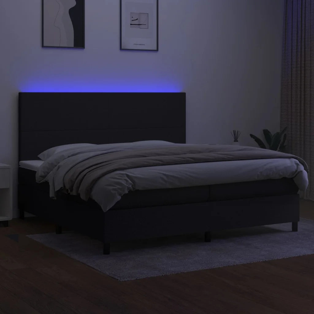 Letto a Molle Materasso e LED Nero 200x200cm in Tessuto 3134743
