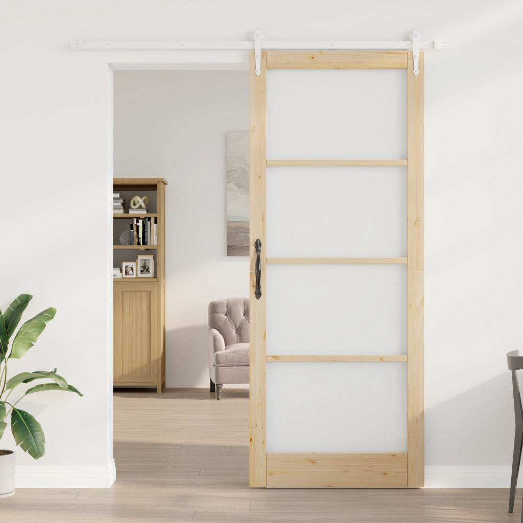 Set Porta Scorrevole  con Kit Hardware 93x232 cm Legno Massello Pino