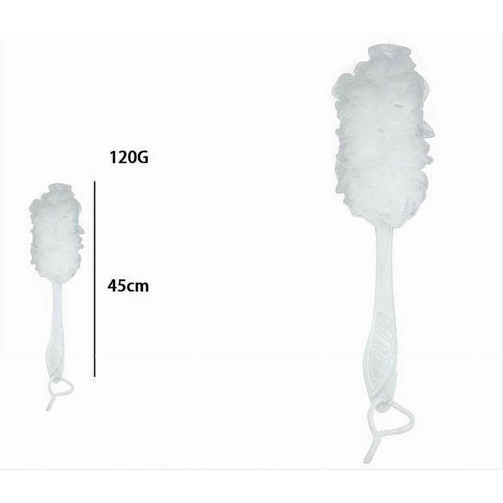 Trade Shop - Spazzola Lavaschiena Esfoliante Bagno Doccia Spugna Manico Scrubber Bianco 79600 -