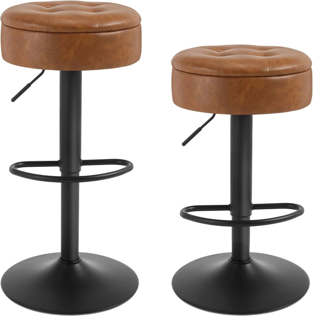 Set di 2 Sgabelli da Cucina, Sgabelli da Bar Alti con Spazio Contenitivo, Sedia Regolabili in Altezza e Girevoli a 360°, per Cucina Sala da Pranzo Bar Bancone, Velluto, Metallo, Grigio Scuro