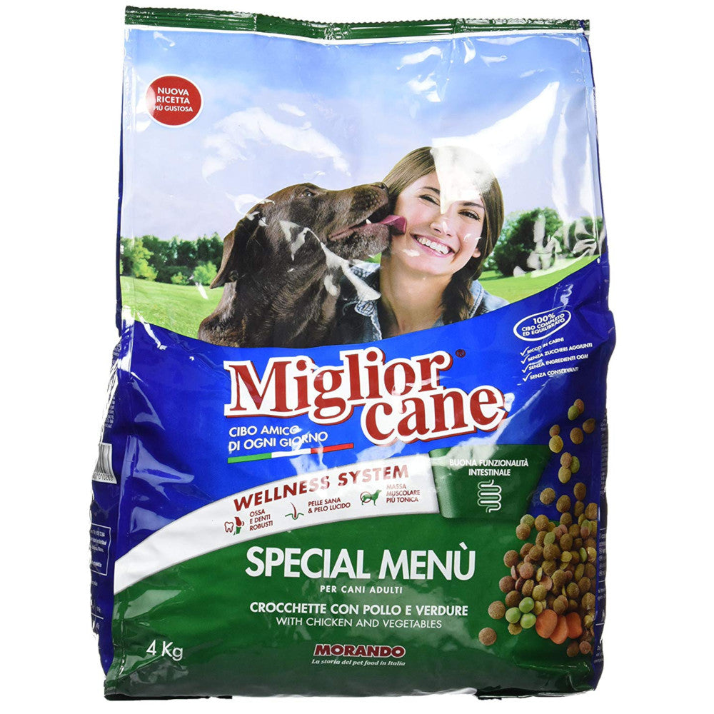 Multipack da 5 pz di croccantini morando linea miglior cane special menu' gusto zuppa confezione da 4 kg