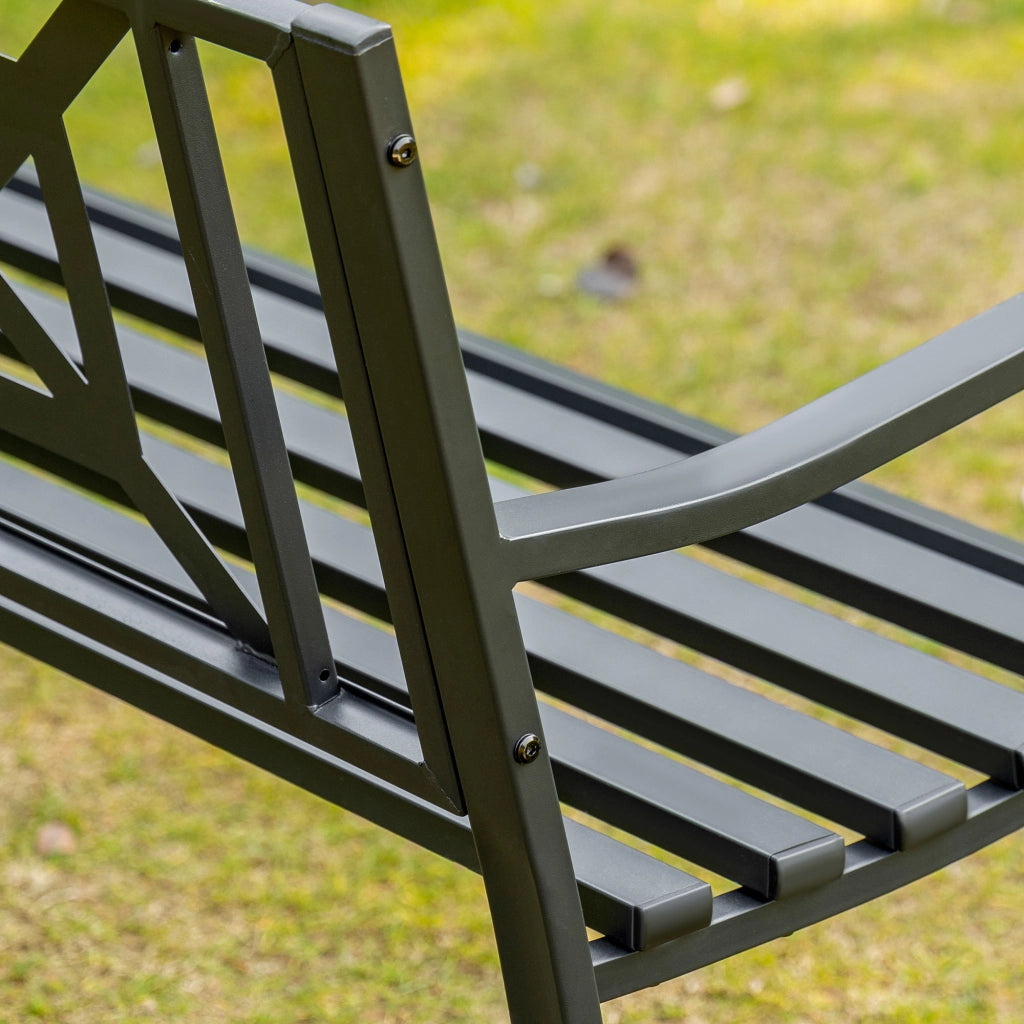 Panchina da Giardino in Acciaio a 2 Posti con Schienale e Braccioli ¨C zephmum ¨C Nero 128x62.5x81.5 cm