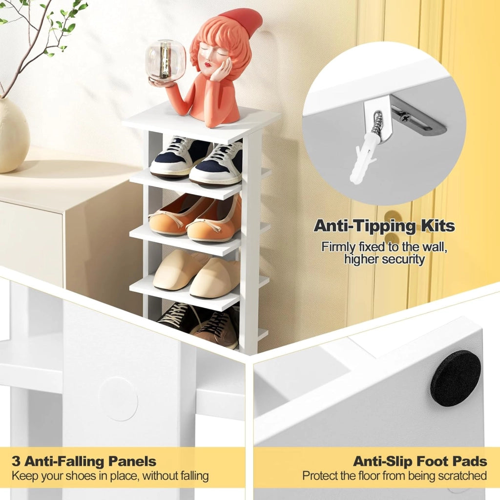 Scarpiera da Ingresso, Portascarpe a 7 Ripiani, Scaffale per 7/14 Scarpe, Stretto e Compatto per Salvaspazio, 2 Size di 27,5x26,5x110 cm e 45x25x110 cm (Bianco, M)