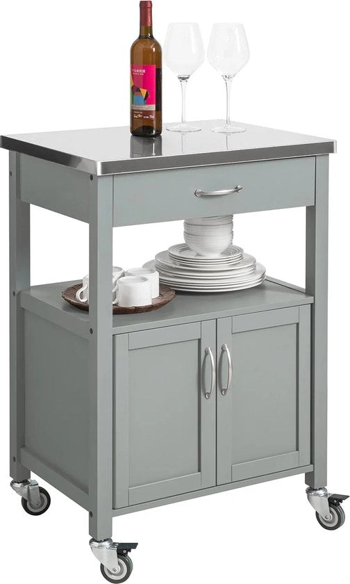 Cassetta di Cucina - Mobiliato - Spazio di Ripostiglio - Ruote - Ufficio - Servizio - Multifunzionale - Grigio - MDF - 44 x 60 x 92 cm
