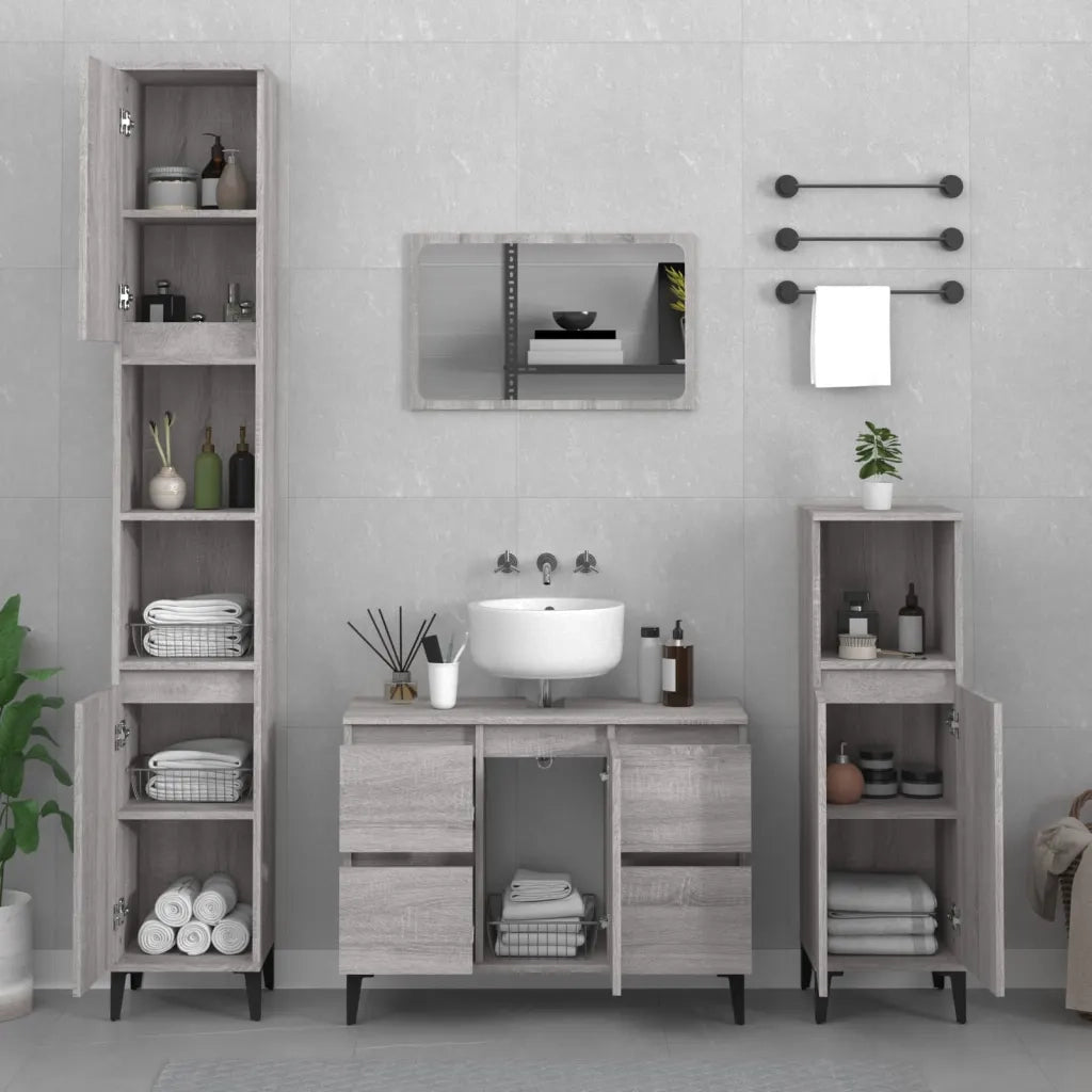Mobile Lavabo-Armadietto da bagno Grigio Sonoma 80x33x60 cm in Legno Multistrato