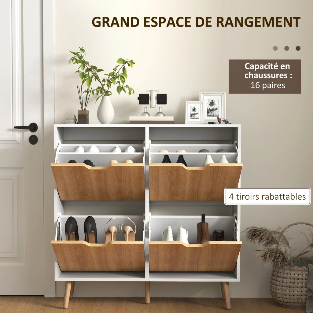 Scarpiera con ante e ripiano regolabile ¨C zephmum ¨C legno di pino naturale 95x26x95 cm