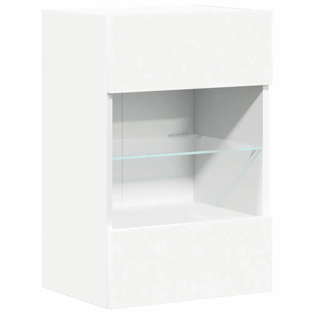 Mobili da parete con luci LED per TV 2pz | Armadietto TV | Mobile Porta TV Bianchi 40x30x60,5 cm