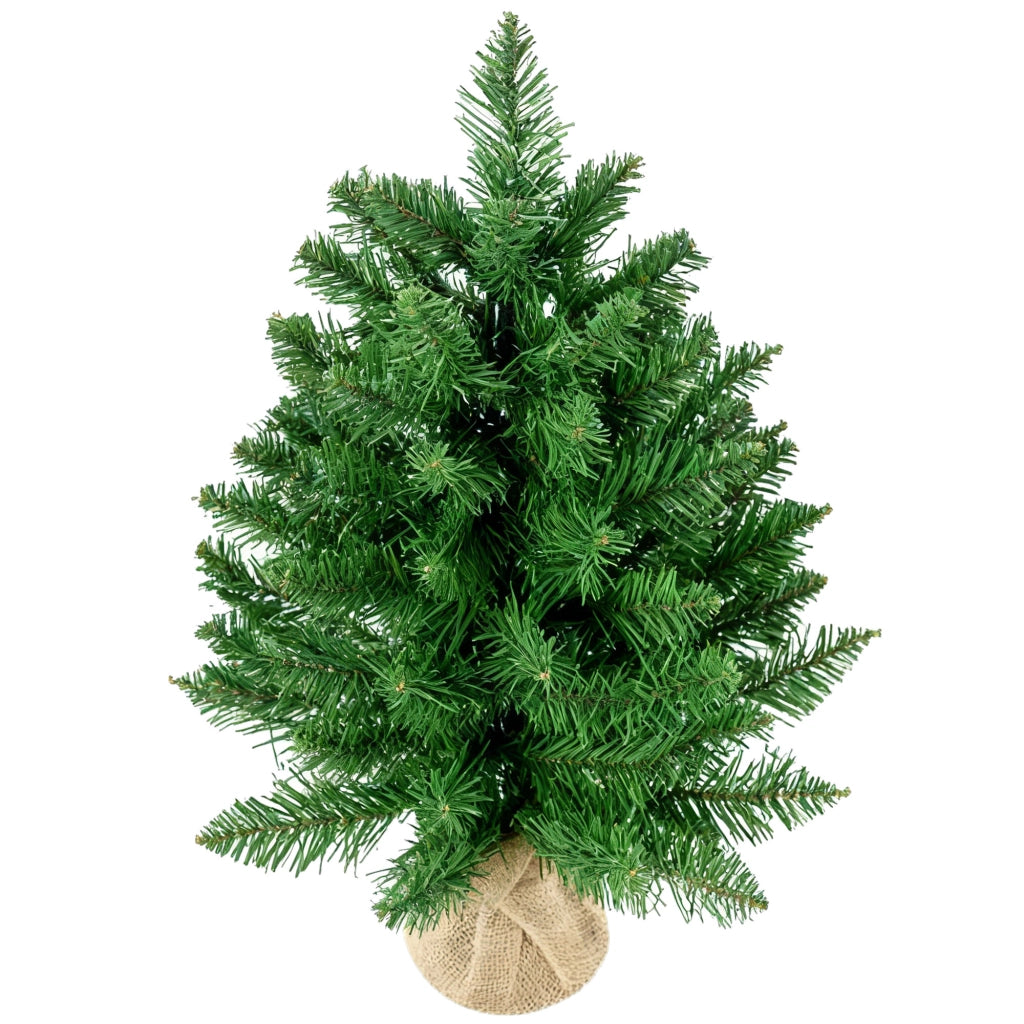 Mini Albero di Natale 55cm in PVC con 50 Rami Regolabili e Base in Cemento e Iuta, Compatto e Salvaspazio per Tavolo e Casa