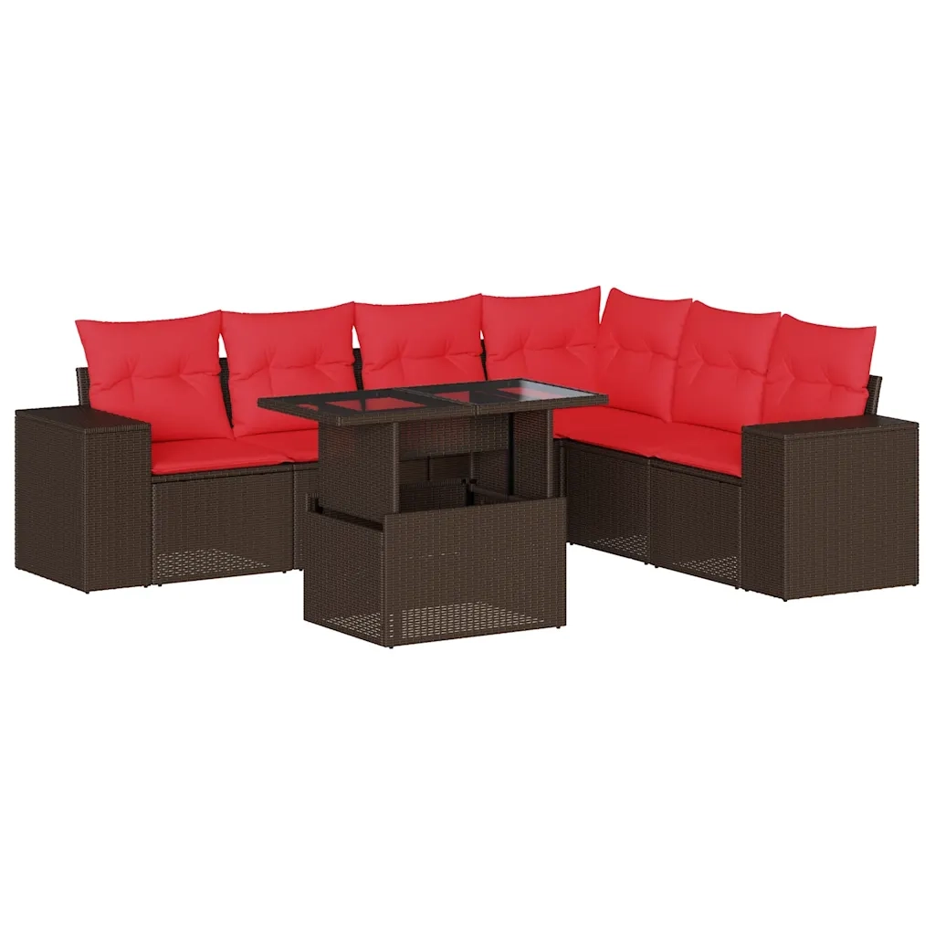 Set Divani da Giardino 7 pz con Cuscini Marrone in Polyrattan 3269194