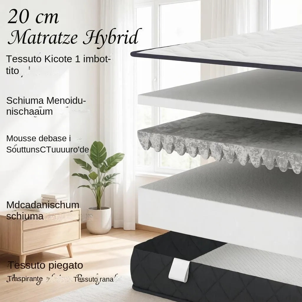 Materasso in Memory Foam e Schiuma Ondulata con Base Antiscivolo 160x200x20 cm; Bianco e Grigio