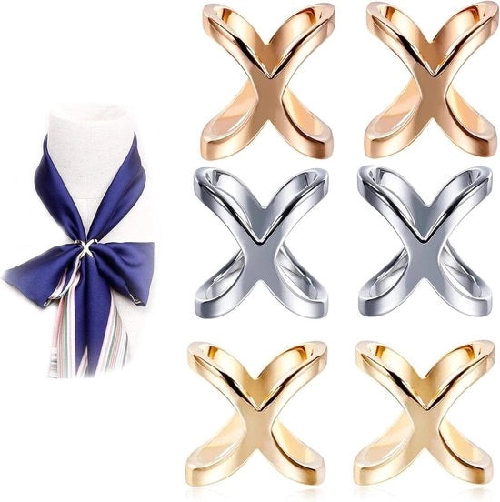 Clip e Ring per Chiusura Sdraio con Spilla per Foulard in Cotone - Accessori per Foulard con Spilla per Foulard in Cotone - 6 pezzi