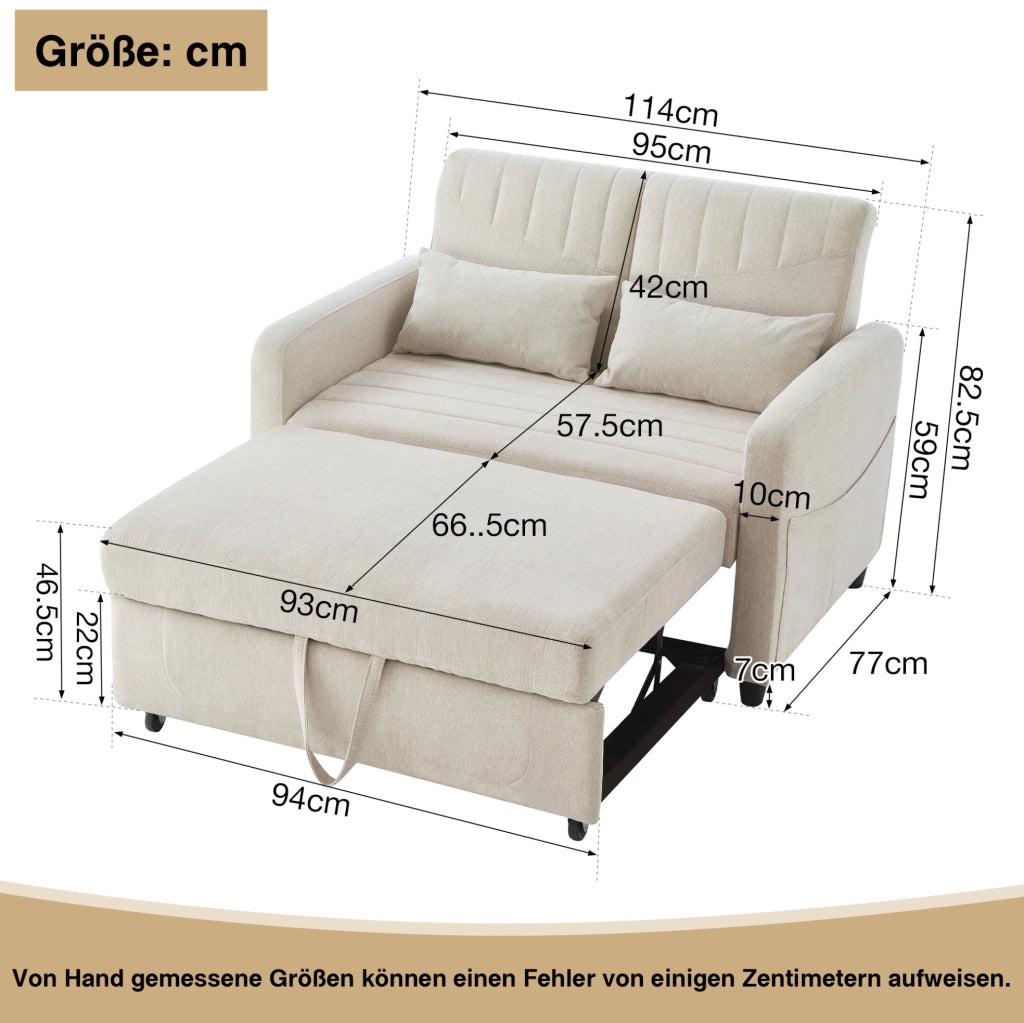 Divano letto estraibile 2 posti beige con schienale regolabile