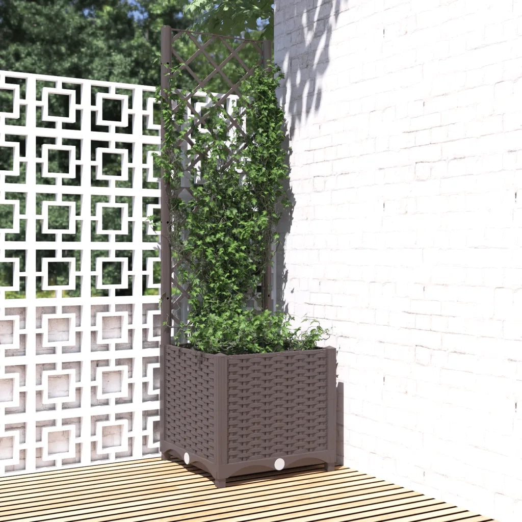 Fioriera | Cassetta per fiori | Vaso da Giardino con Graticcio Marrone 40x40x136 cm in PP