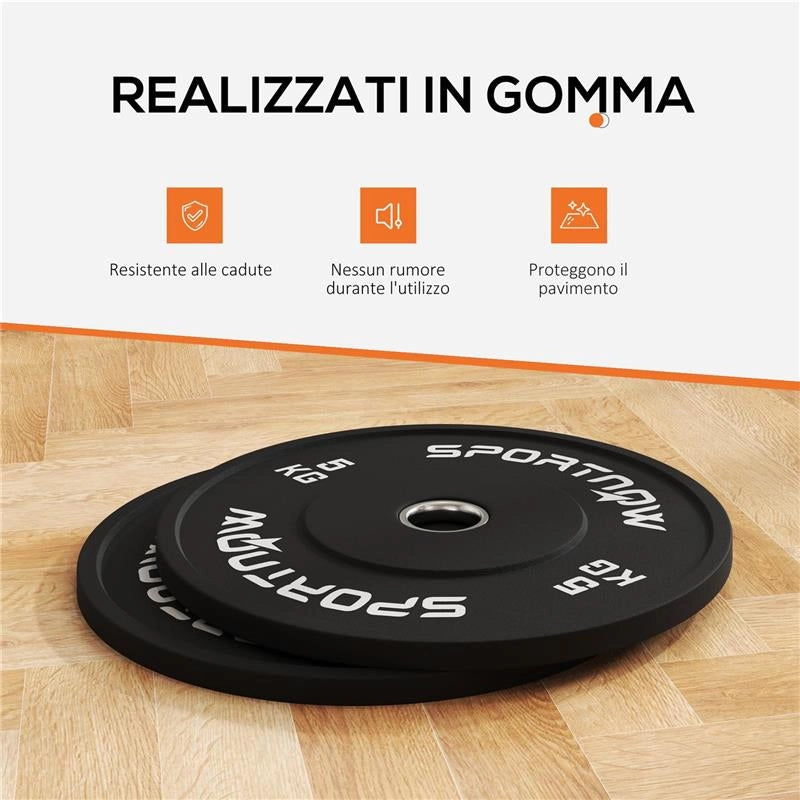 SET 2 DISCHI PESI DA 5KG IN GOMMA CON FORO DA 2"/5 CM PER MANUBRI E BILANCIERI NERO