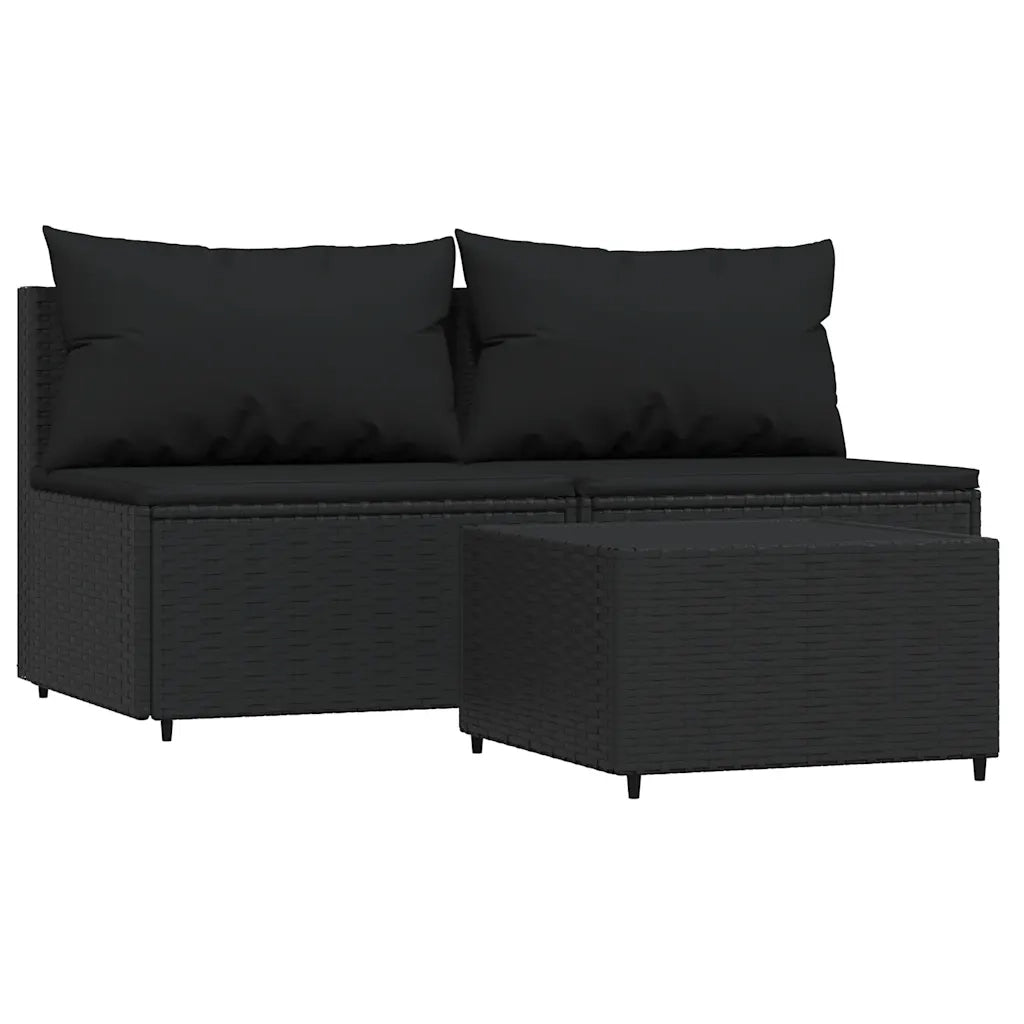 Set Divani da Giardino 3 pz con Cuscini Nero in Polyrattan 319787