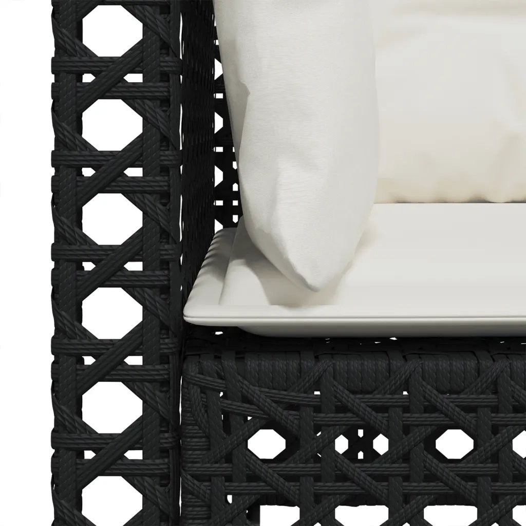 Divano da Giardino a 3 Posti con Cuscini-Sofa da Giardino-Divano da esterno Nero in Polyrattan 833878