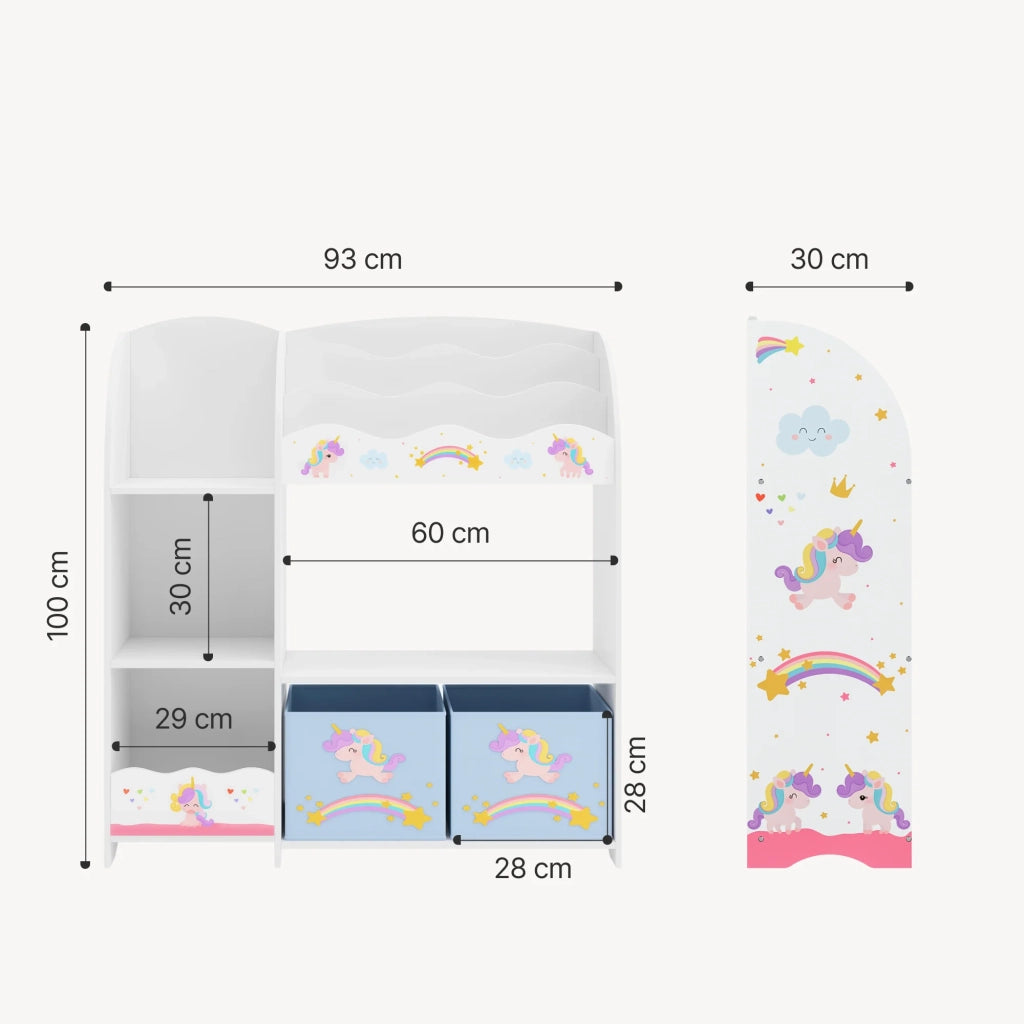 Scaffale dal design senza tempo per soggiorno camera da letto mobiletto per bambini con motivo unicorno 100 x 93 x 30 cm bianco/grigio 03_0011209