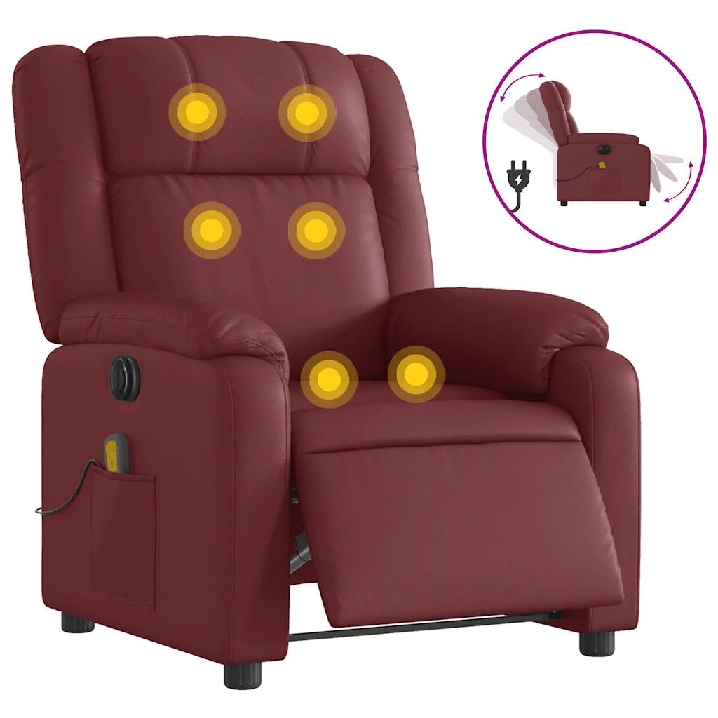 Poltrona Massaggiante | Sedia Relax Reclinabile Rosso Vino in Similpelle