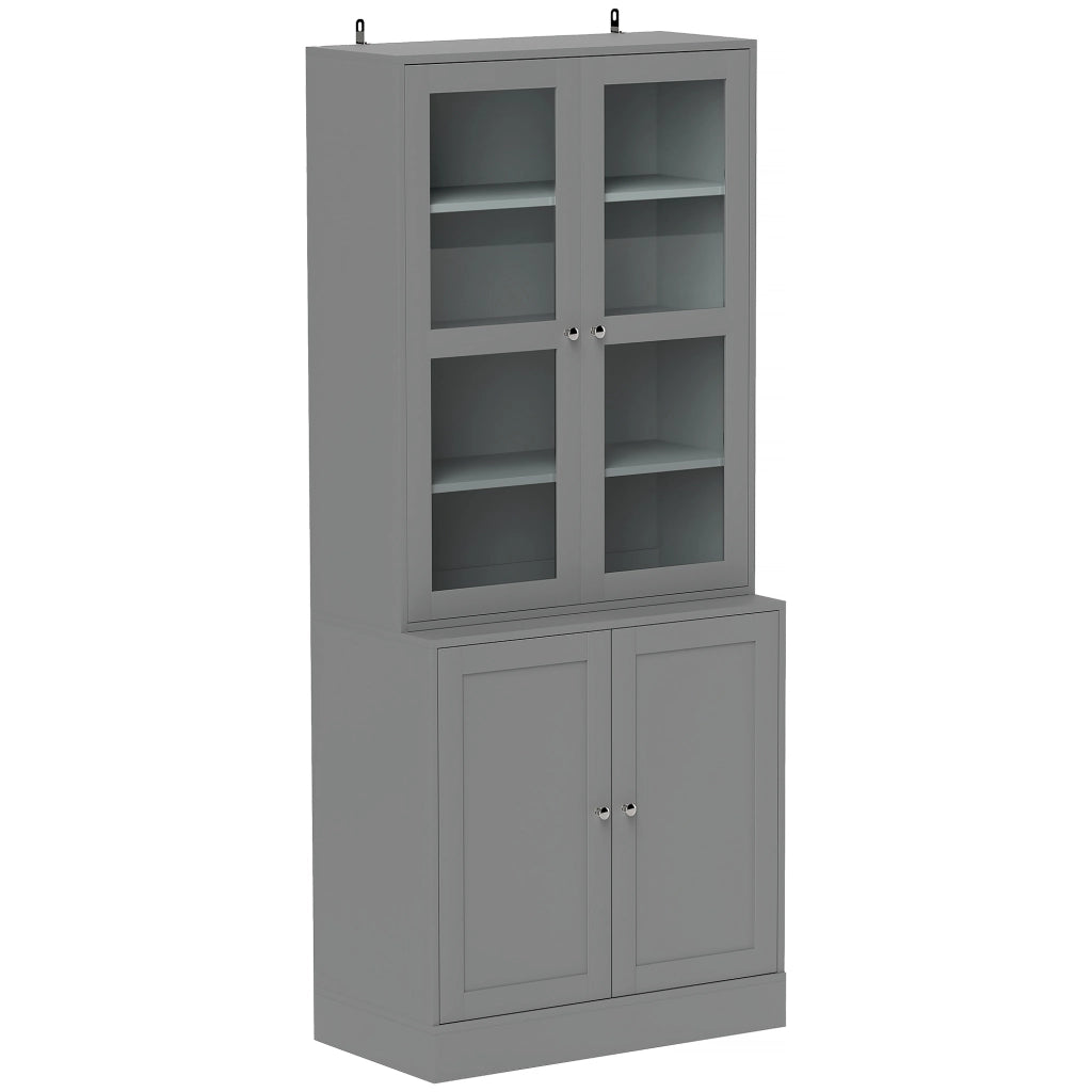 Libreria a 6 livelli con ante in vetro ¨C zephmum ¨C Grigio 80x30x200