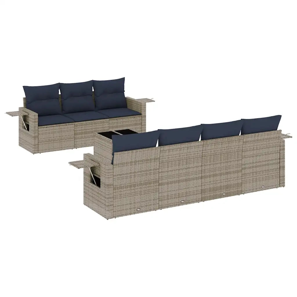 Set Divani da Giardino 8 pz con Cuscini Grigio in Polyrattan 3219930