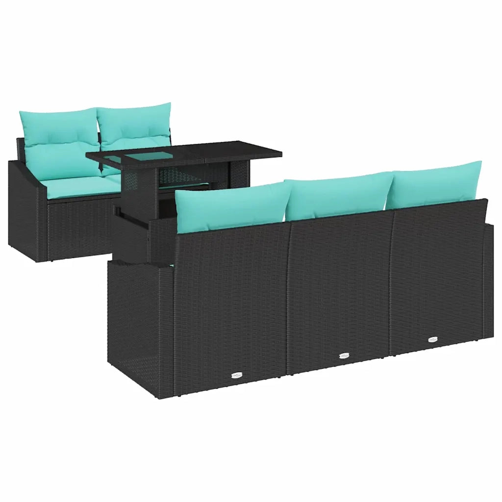 Set Divano da Giardino con cuscino 6 pcs Nero e blu polyrattan 3348922