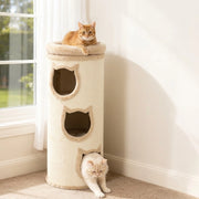 Tiragraffi a Botte per Gatti con 3 Cucce e Letto Lavabile 96 cm Bianco Crema
