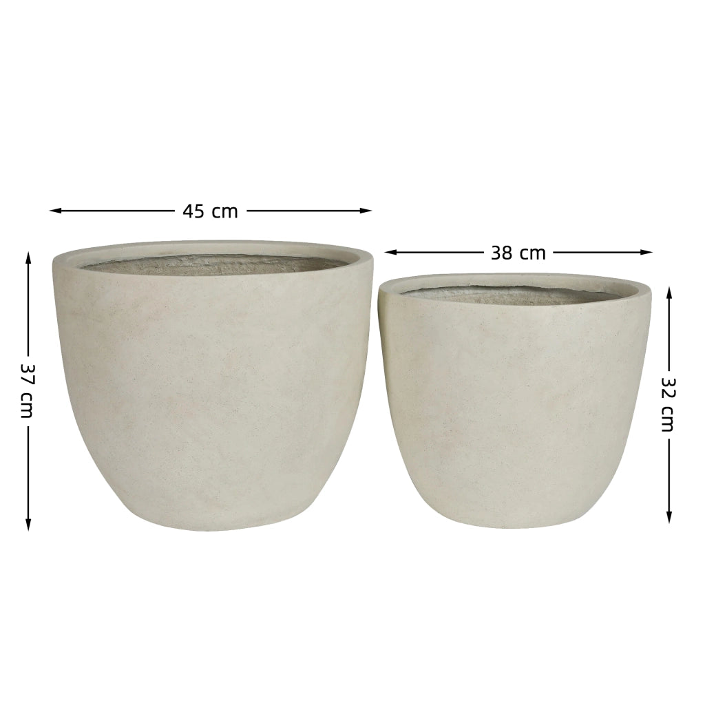Set 2 Vasi da Giardino in Cemento Artigianali con Foro Drenaggio ¨C MINIMAL ¨C Bianco, 38x32 e 45x37 cm