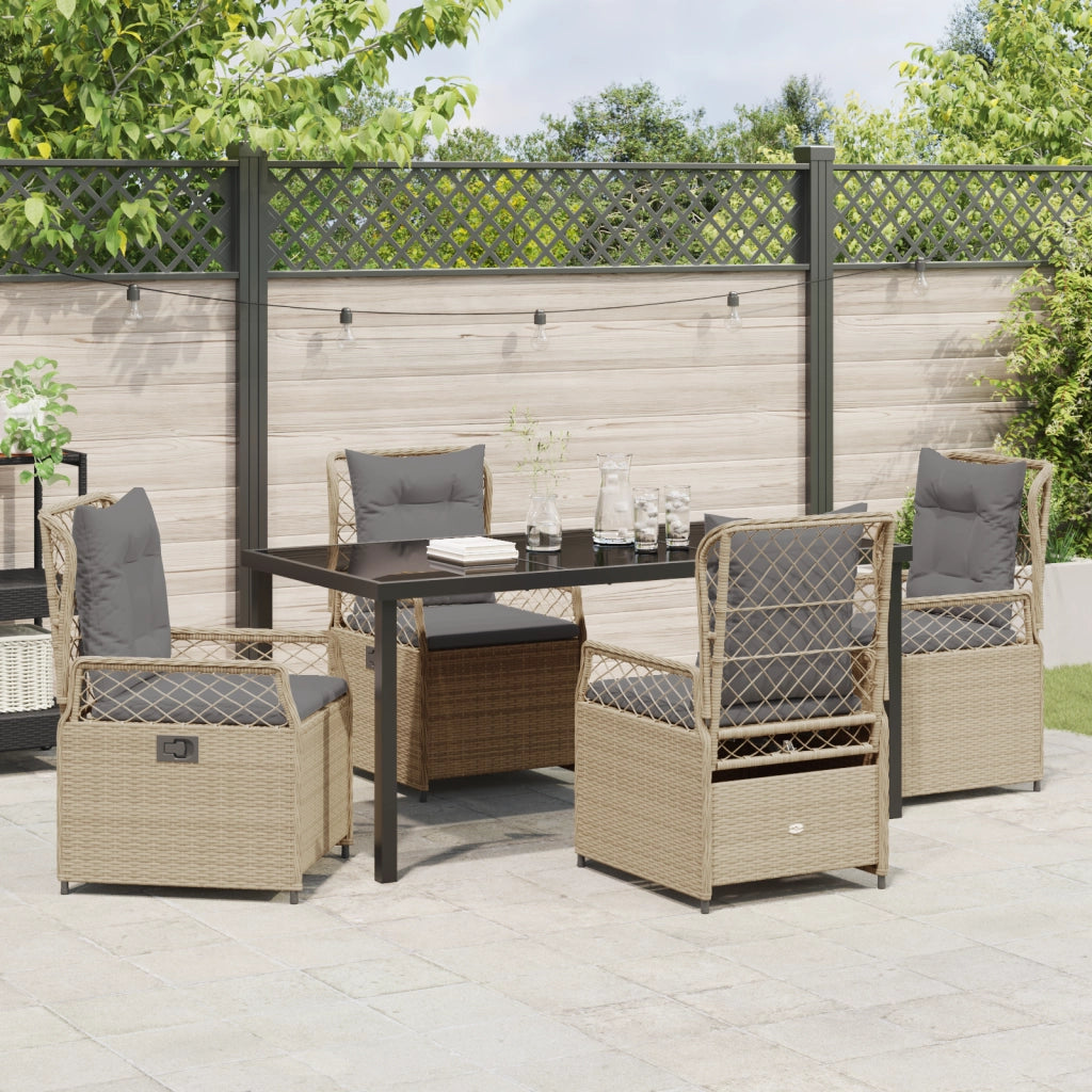Set da pranzo da giardino 5 pezzi beige in rattan PE