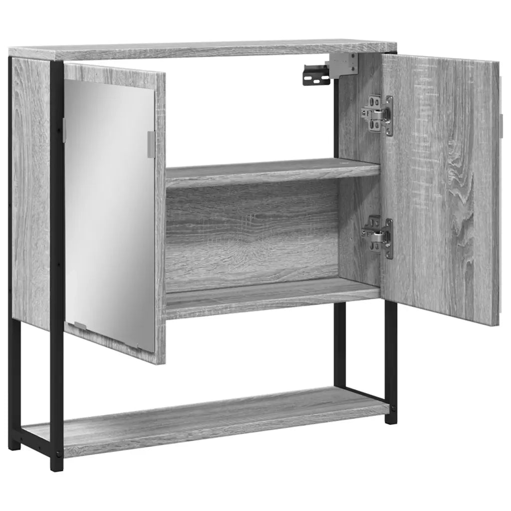 Elegante mobiletto a specchio da bagno a parete 60 x 16 x 60 cm pratico contenitore in legno composito grigio 02_0049426