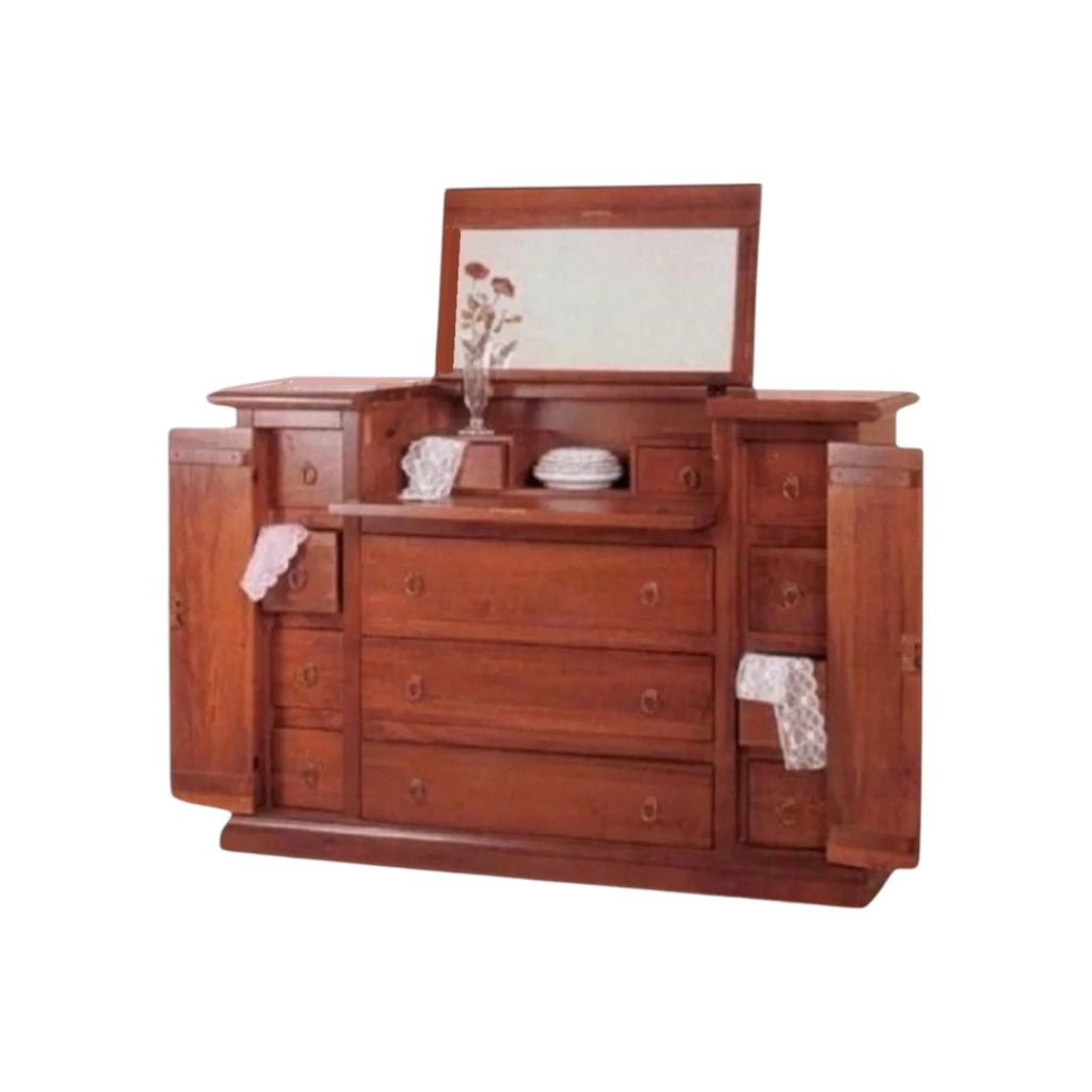 Cassettiera arte povera 13 cassetti con ribalta legno tinta noce 144x54x95 (74) - Mobili 2G