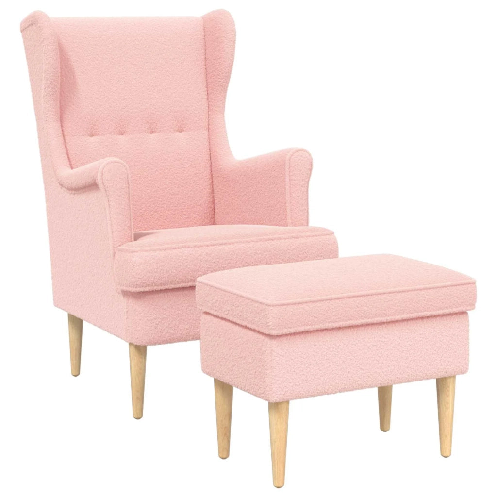 Poltrona con Ottomano 2 pz Rosa Bouclé 3418835