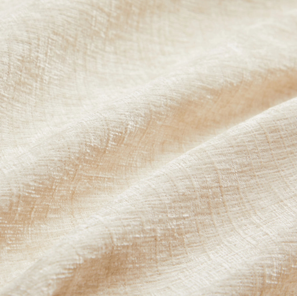 Divano modulare 3 posti con pouf mobile e 4 cuscini in ciniglia beige