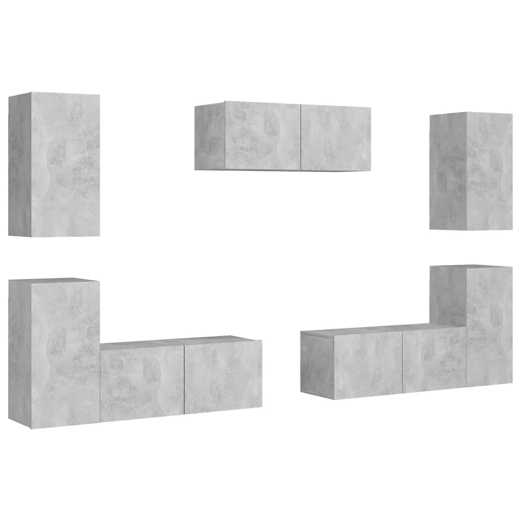 Set Mobile Porta TV 7 pz Grigio Cemento in Truciolato  cod mxl 20817