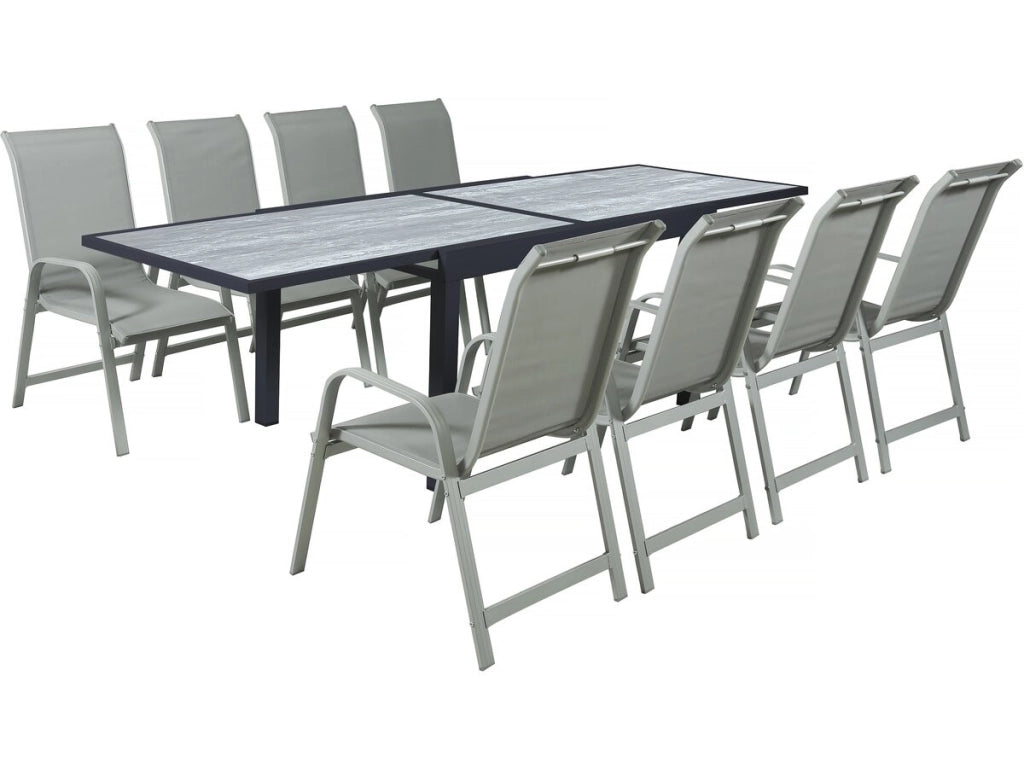 Tavolo e sedie da giardino allungabili in alluminio "Lagos" - 140/280 x 90 x 76 cm - 8 posti a sedere - Grigio chiaro
