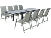 Tavolo e sedie da giardino allungabili in alluminio "Lagos" - 140/280 x 90 x 76 cm - 8 posti a sedere - Grigio chiaro