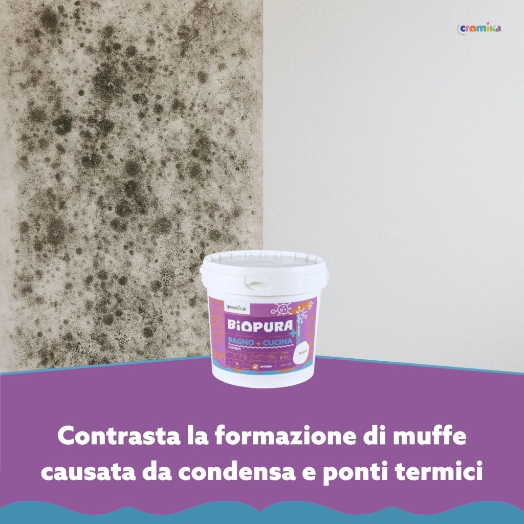 Idropittura traspirante antimuffa interni bagno cucina linea biopura cromika *** formato 5 lt, confezione 1